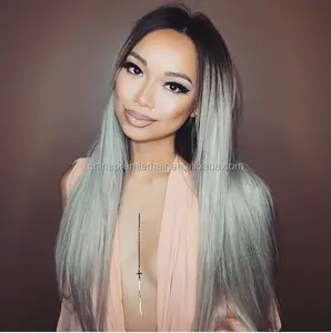 Rambut Palsu Brasil Virgin Ombre Warna Alami Ke Perak Abu-abu Wig Renda Rambut Manusia