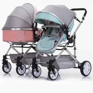 Vendita calda Due doppio sedile del bambino passeggino 3 in 1 può essere utilizzato in modo indipendente gemelli del bambino Trolley per 2 bambini