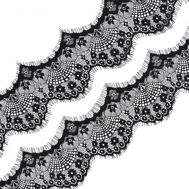 Smiry 3 Yards Eyelash Black Soft Floral French Lace Fabric Decoration Crafts Sewing Lace Trim Fabric for Dress Making Decoration