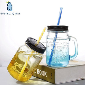 14 oz tùy chỉnh Glass Mason Jar với xử lý và rơm - Product Image 2