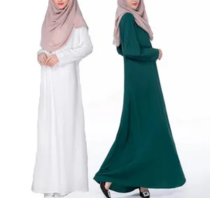 moslim thobe vrouwen Suppliers-A3289 Mode Moslim Vrouwen Dames Arabische Thobe In Effen Kleur Etnische Abaya