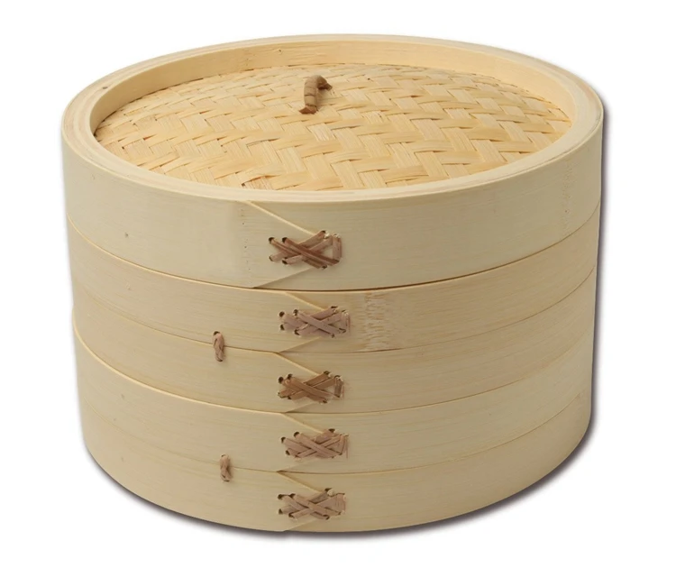 Kitchenware 10 Inch Handmade Bamboo Steamer, 2 Tier Baskets, Healthy Cooking for Vegetables, Dim Sum Dumplings