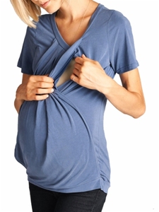 KY vente en gros à manches courtes col en V 2021 maternité t-shirt couleur unie froissé conception <span class=keywords><strong>allaitement</strong></span> haut d'<span class=keywords><strong>allaitement</strong></span> t-shirt - Product Image 4