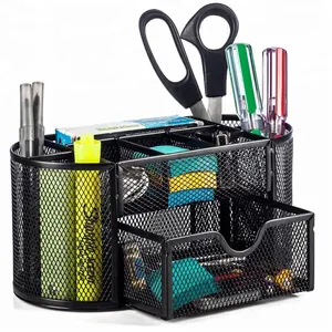 Wideny Multifunctional Home Office Supplies Wire Metal Women Makeup Mesh Desk Organizer with sliding drawer