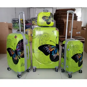 Fabbrica vende 4 pezzi 20 24 28 pollici farfalla abs valigia con il caso di trucco