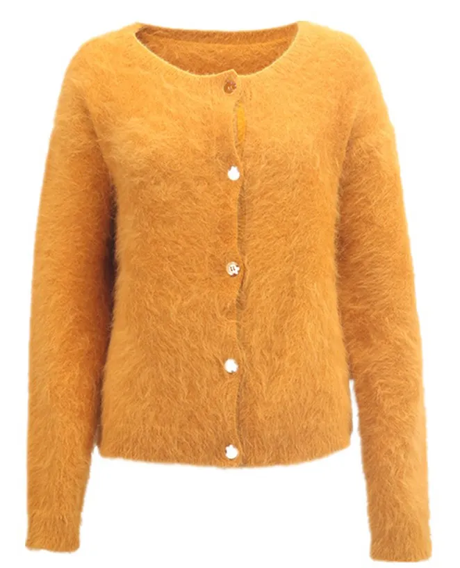 Suéter de pele amarelo de lã angora, para mulher, cardigans, computador, malha, outono, inverno, casual, manga regular, 1 poly bag