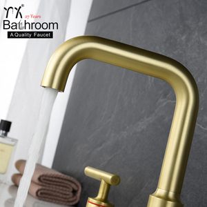 WaterMark Hình Trụ Chải Lưu Vực Vàng Vòi Nước Sàn Mounted Kép Xử Lý Với Ba Lỗ Lưu Vực Bồn Rửa Vòi Nước - Product Image 4