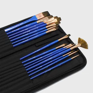 Manufacturer produces artist painting brush set blue nylon wood flat head hook line watercolor acrylic paint brush