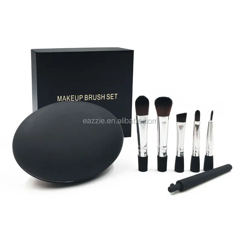 For Amazon Hot Seller 5 in 1 Detachable Multi Functional Makeup Brush Set with Mirror and Box Holder Easy to Store