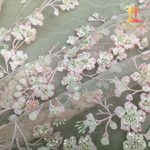 Nueva moda poliéster químico <span class=keywords><strong>mano</strong></span> con cuentas 3d tul bordado floral <span class=keywords><strong>tela</strong></span> de encaje para el vestido de noche - Product Image 3