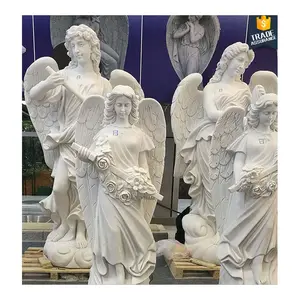 SHIHUI Manufacture Hand Carve Marble Guardian Angel Wing Stone Statue Marble Stone Sculpture Large Marble Angel Statue