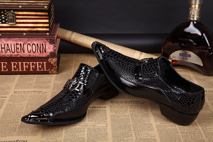 Handmade Black Leather Dress Shoes for Men | Formal Wedding & Prom Flats  with Metal Pointed Toe - Comfortable & Stylish