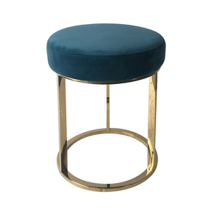 Brass Base Round Velvet Ottoman <strong>Pouf</strong> - Product Image 3