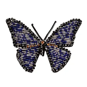 Custom Fashion Logo Free Sample New Design Handwork Beaded Rhinestone Butterfly Appliques Designs