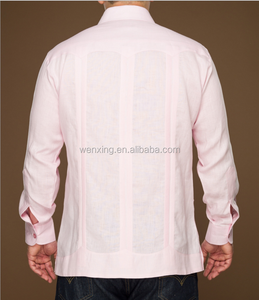 Camicie Guayabera in <span class=keywords><strong>lino</strong></span> a quattro tasche pieghettate da <span class=keywords><strong>uomo</strong></span> a maniche lunghe lavate americane messicane - Product Image 2
