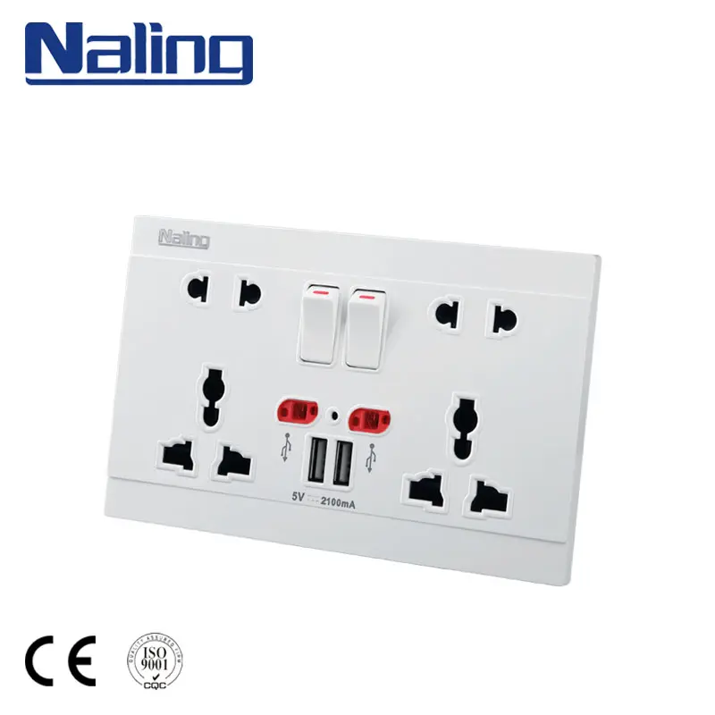 Naling British/Uk/Euro 146 Type 2 Gang Double 5 Pin Universal Electrical Wall Socket
