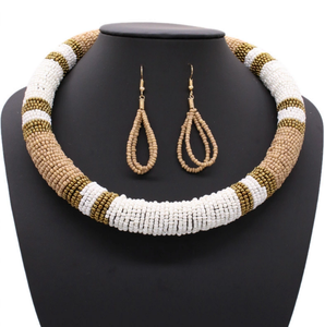 Conjunto de Joyería Africana Hecha a Mano con Cuentas de Vidrio, Collar y Aretes de Moda para Mujer, 18 Pulgadas, Collier Femme Africain - Product Image 2