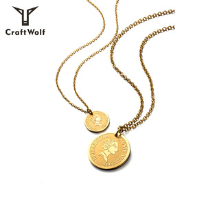 Craft Wolf joyería de moda Oro plata Mujeres Hombres Elizabeth <span class=keywords><strong>Avatar</strong></span> Acero inoxidable Cadena de monedas en relieve Collar ecológico - Product Image 2