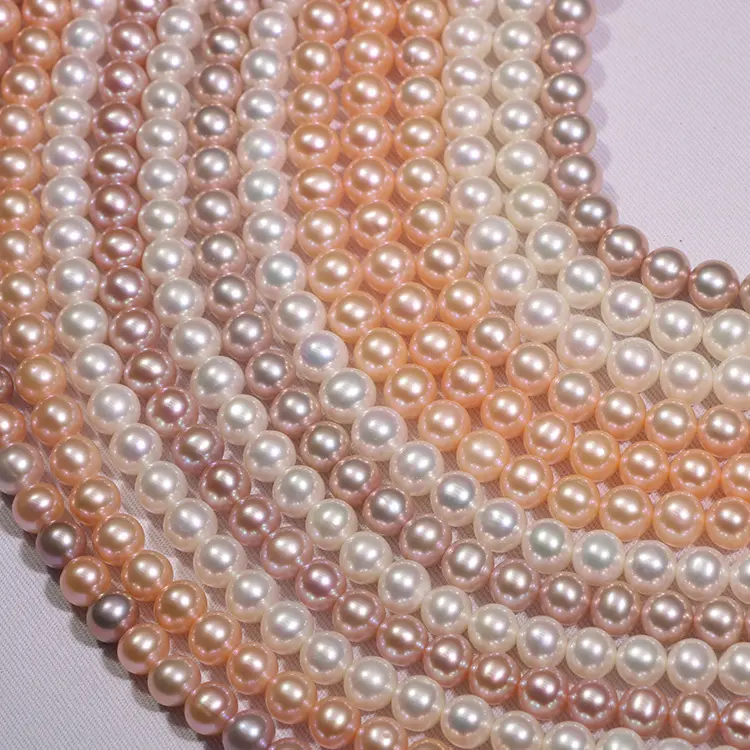 Perla redonda de 8-9mm, al por mayor, China, malva de melocotón de agua dulce y perlas blancas