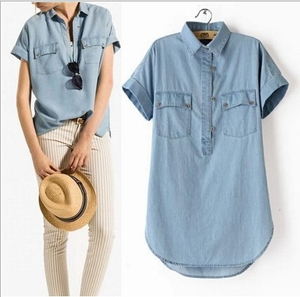 camisa vaquera mujer manga corta