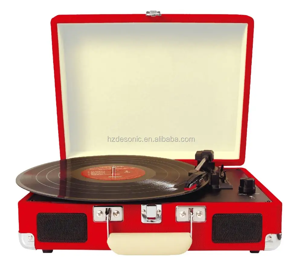 Best buy suitcase red music box gramophone with built in speaker