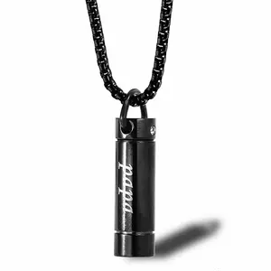 Kustom dibuat dengan nama Stainless Steel kapsul liontin kalung hitam silinder botol Memorial abu kremasi perhiasan guci