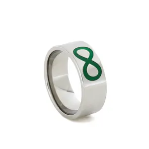 Titanium Ring Engraved with Glow-in-the-Dark Infinity Symbol,Green Lantern Ring