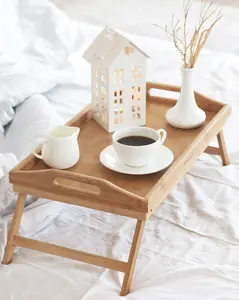 ベッドで作業するための竹製朝食ベッドトレイテーブル