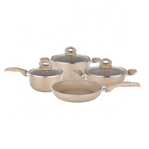 إناء طهي من الألمنيوم لا يلتصق به الطعام تجهيزات المطابخ 7 قطعة الحجر المغلفة الأواني والمقالي cokware مجموعة مع مقبض ناعم الملمس - Product Image 6