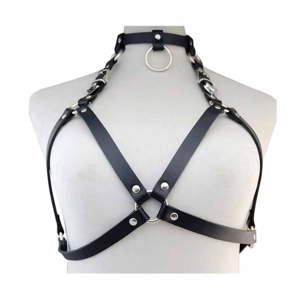 Nieuwe Ontwerp Punk Stijl Zwart Pu Leer Sexy Bandjes Beha Keten Riem Body Chain