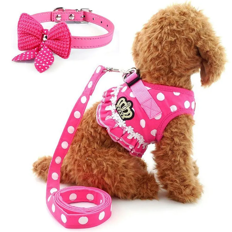 Dog vest harness set with pink leash and bowknot collar 3-in-1 harness booster car seat for puppy dog and cat