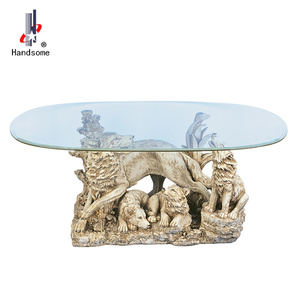 48 Inch Dining Table Wolf Design Glass Table Animal Coffee Table