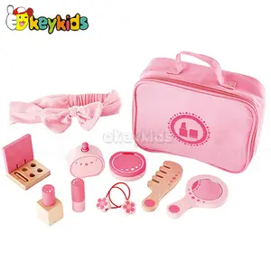 Atacado bela rosa bolsa de maquiagem de madeira conjuntos de brinquedo para meninas com pente e outros acessórios w10d018