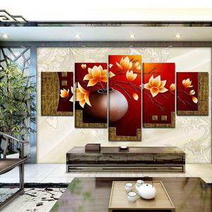 Tranh Sơn Dầu Hiện Đại Vẽ Tay 3D Cho Khung Nghệ Thuật Treo Tường Phòng Khách Tranh Hoa Mộc Lan 5 Mảnh Trang Trí Nhà Cửa - Product Image 3