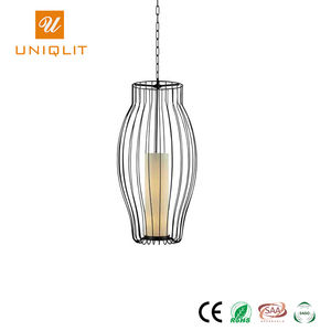 Hotel iluminación decorativa moderna hierro negro mate tela lámpara colgante - Product Image 1