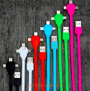 3in1 all in one unified Flat TPE flexible usb data cable for Apple,for Huawei,For Samsung,For LG,For Sony,etc,one cable for all