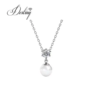 Premium Austrian Crystal Jewelry Sterling Silver / Brass Pauline Pendant Choker Pearl Necklace Destiny Jewellery