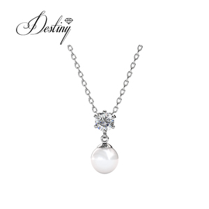 Pauline colgante Daisini adornado con cristales de <span class=keywords><strong>Swarovski</strong></span> plata esterlina 925 <span class=keywords><strong>gargantilla</strong></span> collar de perlas para mujer - Product Image 1