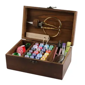 Caja de madera DIY profesional de conjunto Kit de costura coser y accesorios regalos de madera cesta