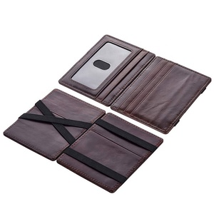 cuero genuino de la moda minimalista RFID bloqueo Slim para hombre dinero billetera mágica con correas elásticas - Product Image 3