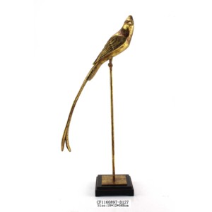 Résine — oiseau doré Antique en résine, <span class=keywords><strong>Sculpture</strong></span> avec support en résine, artisanat de décoration de maison