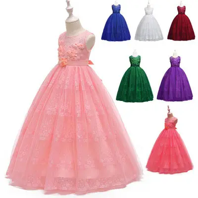 Милые платья принцессы с цветами для девочек, простой дизайн, новейшая Праздничная детская одежда, вечерние платья из тюля с узором, сделано в Китае