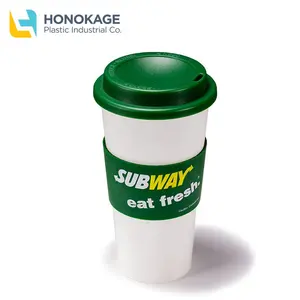 批发一次性可重复使用耐用IML 16盎司定制标志印花个性化生态友好塑料咖啡带盖旅行杯