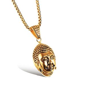 Collier pendentif tête de <span class=keywords><strong>Bouddha</strong></span> porte-bonheur en or jaune, nouveau design, plaqué or - Product Image 1