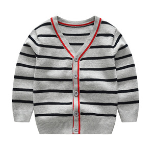 Pull <span class=keywords><strong>cardigan</strong></span> long en tricot pour enfants de haute qualité, col en V, boutons, rayures, garçons, bébé, uni, école - Product Image 3