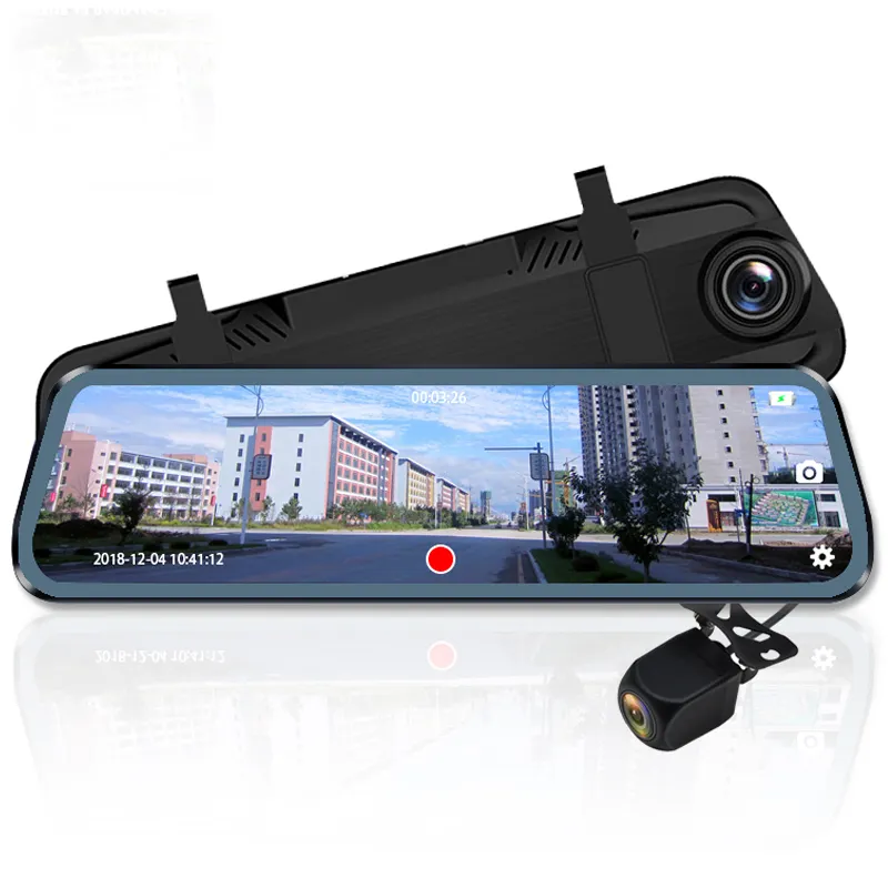 10 "Dash cam pantalla táctil Grabación de ciclo de la visión nocturna de la lente Dual G-sensor 1080P corriente de visión trasera del coche del espejo cámaras DVR