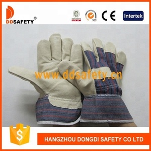 Guante de trabajo de cuero de grano de cerdo personalizado palma completa raya algodón Luvas de couro de Trabalho Guante de invierno con Forro cálido completo - Product Image 2