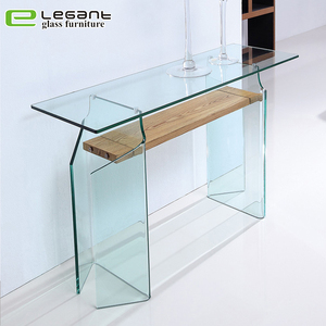 Essenhout Fineer <span class=keywords><strong>MDF</strong></span> <span class=keywords><strong>Console</strong></span> Tafel met Clear Gehard Glas Benen - Product Image 3