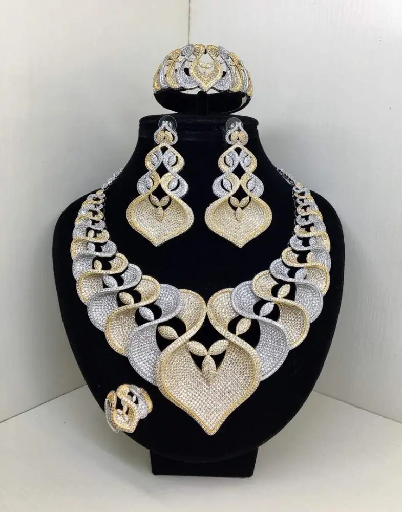Amerikan Elmas Mücevher Kolye Seti AD Bilezik Küpe Kostüm Kadınlar Düğün Kalp ve Oklar Kübik Zirkonya