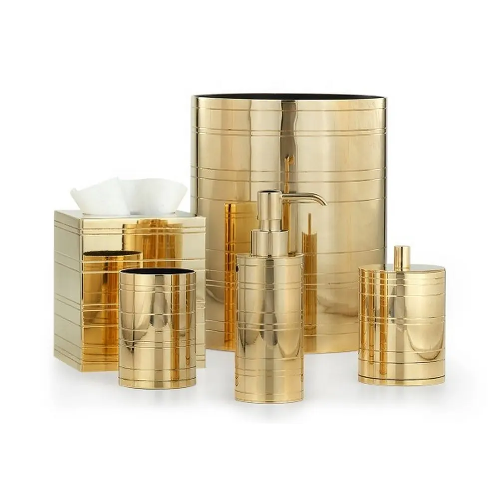 Perfekte Wohnkultur Luxus Bad Geschenk Set 5 Stück Royal Gold Farbige Metall Messing Bad Zubehör Set für Verkauf